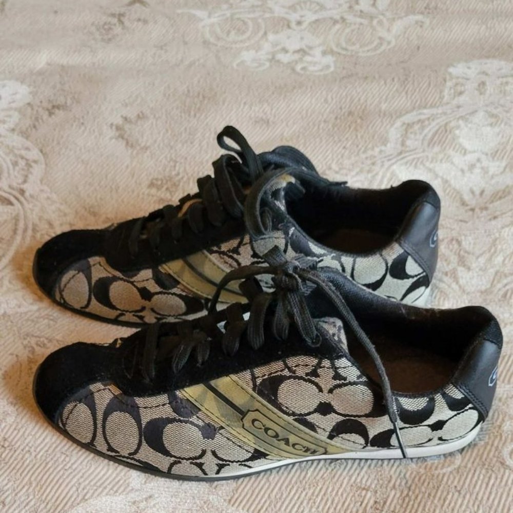 Coach Black and Cream Signature Logo Athletic Sneakers